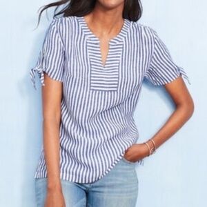 Talbots, "Sailboat Striped" Tie-Sleeve Top, Size P